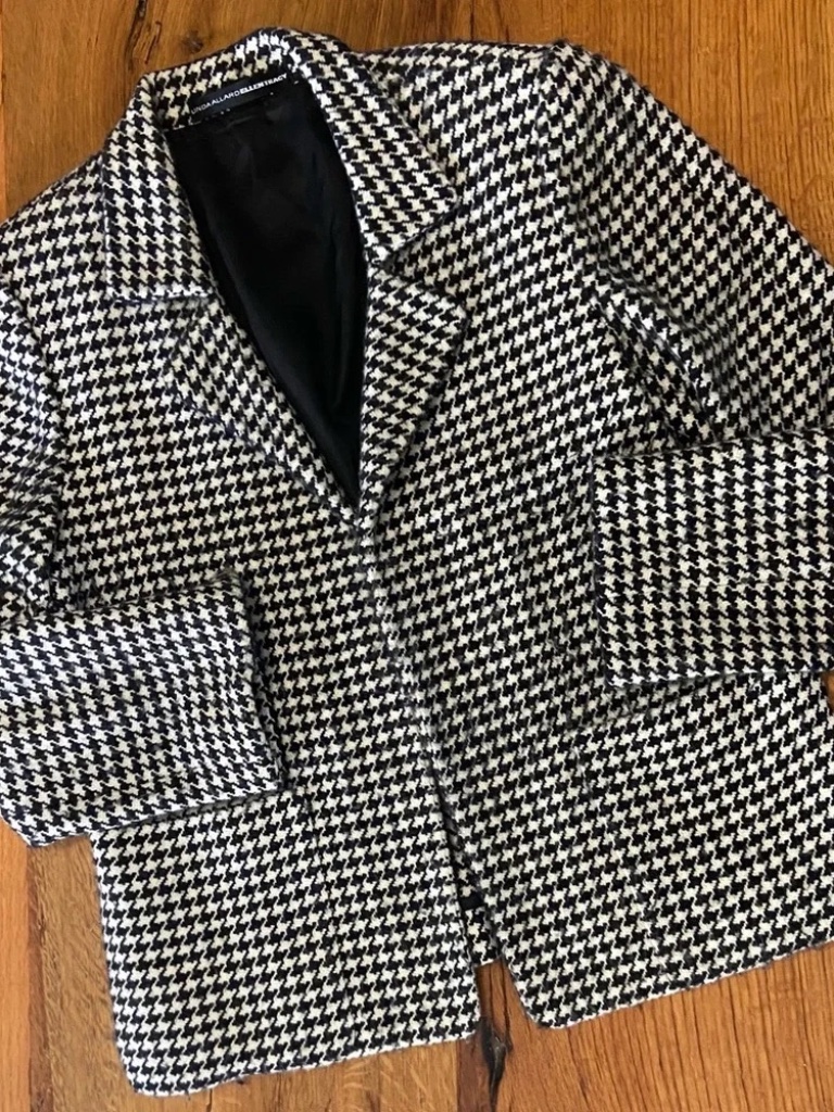 Ellen Tracy Black White Ivory Houndstooth Wool Cashmere Blend Blazer, Sz 6